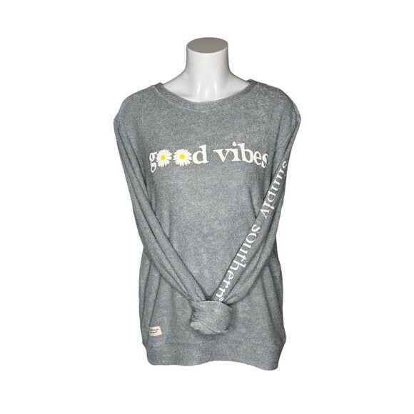 Simply Southern Inside Out Crewneck Sweatshirt Light Blue Good Vibes Daisy Large - Picture 1 of 8